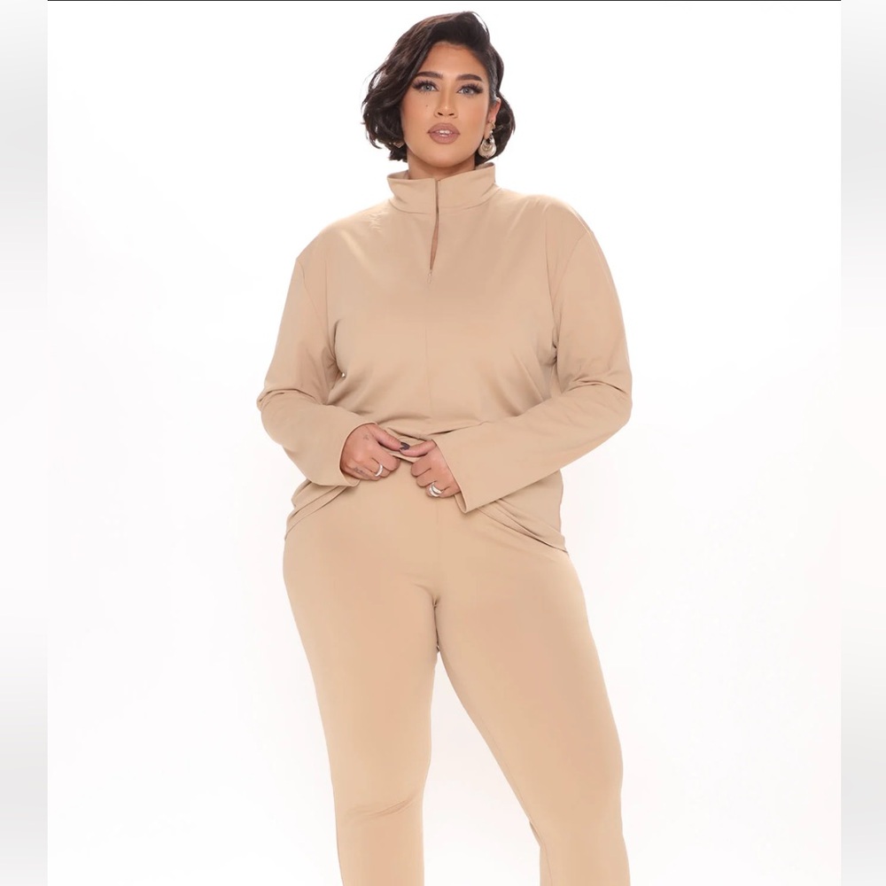 NWT Fashion Nova West Lounge Set Long Sleeve Mocha Cream Top, Women's Size L